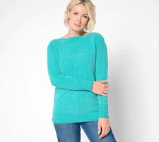 Belle by Kim Gravel Chenille Boat Neck Sweater Iced Turquoise L New
