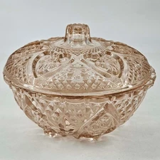 Vintage pink glass Compote Candy trinket Dish w lid