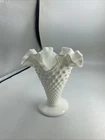 Vintage Fenton Milk Glass Hobnail  Vase Ruffle Edge 5 1/2” Tall