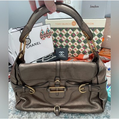 Jimmy Choo Tulita Metallic Grey Leather Hobo Bag