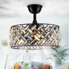 18" Crystal Ceiling Fan with LED Light Modern Cage Chandelier Kit Remote Control