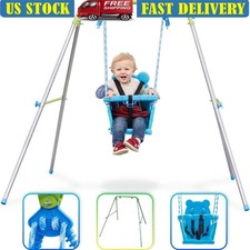 Toddler Indoor Outdoor Swing Set Play Structure W/ Safety Harness Portable Frame