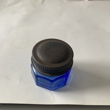 Vintage Noxzema Cobalt Blue Hexagonal Glass Jar Embossed Base w/ Lid