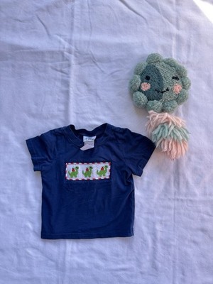 Smocked Olive You Kids Clothing 18M Navy Blue Short Sleeve T-Shirt Embroidered