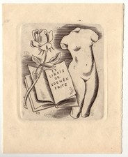 CYRIL BOUDA: Exlibris für Fritz Zdenek, Akt, Torso, Rose