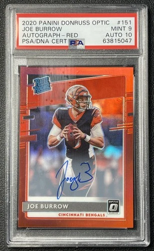JOE BURROW PSA 9 2020 PANINI DONRUSS OPTIC #151 RATED ROOKIE AUTO RED RC 33/50