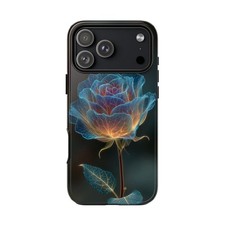 Neon Rose Flower Glowing Teal  Phone Ink Case for iPhone/Galaxy/Pixel