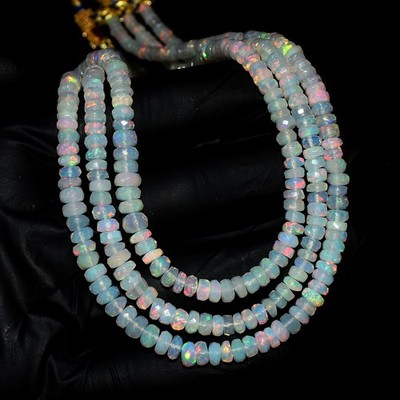 3 Strang erstaunlich geschliffener äthiopischer Opal 155 kt Perlen Schmuck Halskette VK 12 E711