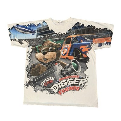 Vintage Nascar T-Shirt Herren L weiß Adventures Of Digger And Friends Autorennen