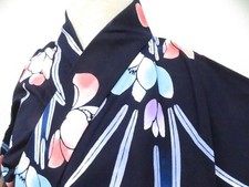 JAPANESE KIMONO YUKATA NAVY 158cm 5 ft 2 in COTTON EE3149