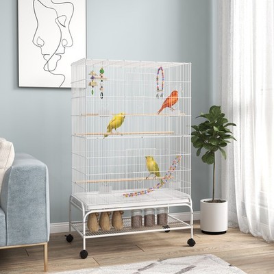 Wellensittichkäfig, Vogelkäfig mit Ständer, Spielzeug, Zubehör, für Kanarienvögel, Finken, weiß
