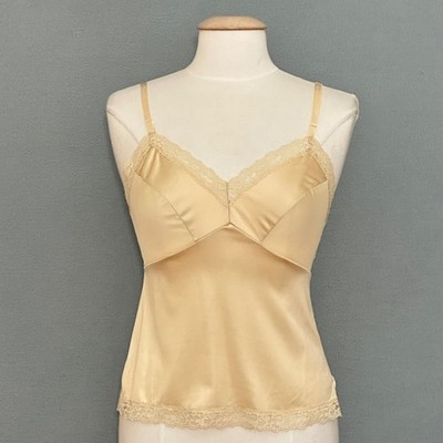 VTG Leggs Womens Top 34 Beige Satin Lace Slip Camisole Sexy Going Out Lingerie