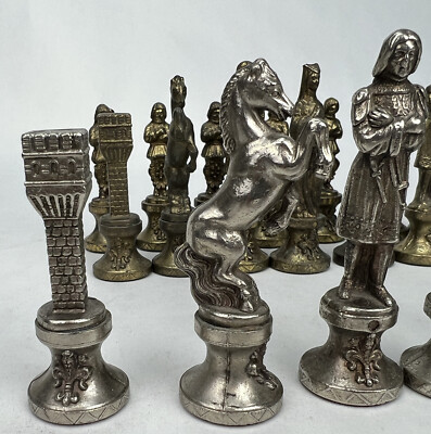 Vintage Florentine Rennaissance CHESS SET Cast Metal Pieces Pewter