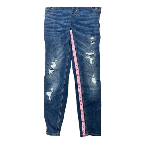 Girls Size 10 Justice Overalls Distressed Lace Med Wash Stretch Adjustable - Picture 3 of 9
