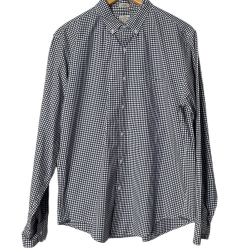 J. Camicia girocollo a quadri con bottoni blu bianca a righe manica lunga colletto uomo taglia L - Foto 1 di 11