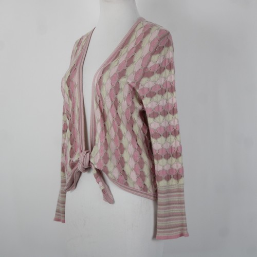 Sigrid Olsen Sz L Pink Mint Green Knit Tie Closure Acrylic Nylon Wrap Sweater - Picture 3 of 12