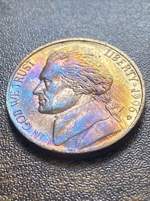 1996 D Jefferson Nickel Actual Coin Exceptional Remarkable Rainbow