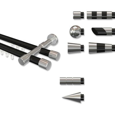 Innenlauf Gardinenstangen in Schwarz / Chrom 2-läufige Innenlaufstangen 20 mm Ø