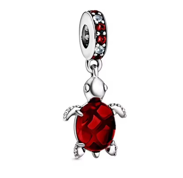 Charm AnhäNger FüR Armband SchildkröTe Rot Silber Zirkonia Geschenkidee-image