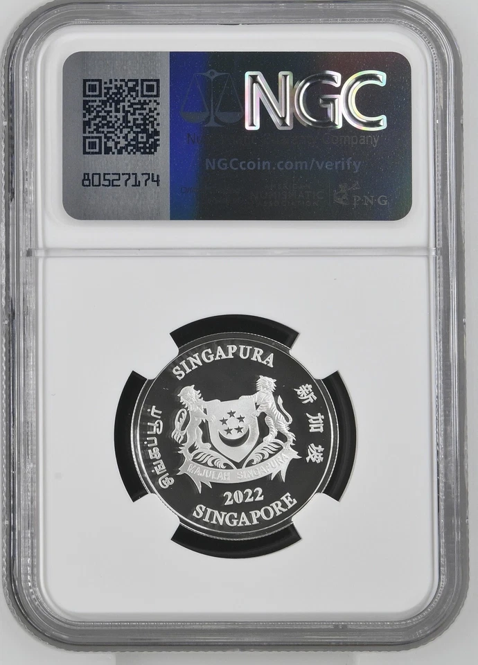 Singapur 2022 Año del Tigre .999 Plata Color Prueba - NGC PF 70 UC Foto 2 de 2