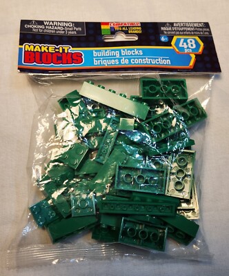 48 pcs Green & Blue Make-It Blocks Fits All Leading Brands NIP Building Bricks