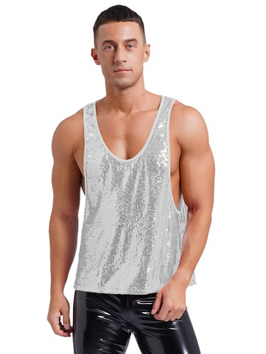 Blusa para Hombres Lentejuelas Camisetas sin Mangas Ajustadas Camiseta Interior Vacaciones Top Chaleco de Verano - Imagen 28 de 54