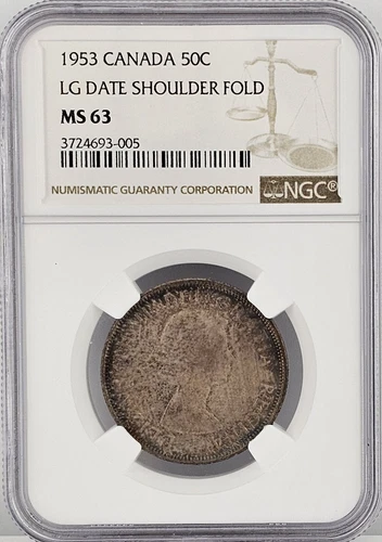 1953 Canada 50C (NGC) MS63 | Large Date (LD) With Shoulder Fold (SF) Toned Rare