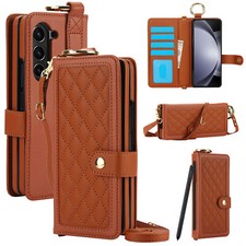 Flip Leather RFID Blocking Wallet Case with Pen Holde For Galaxy Z Fold 6 5 4 3
