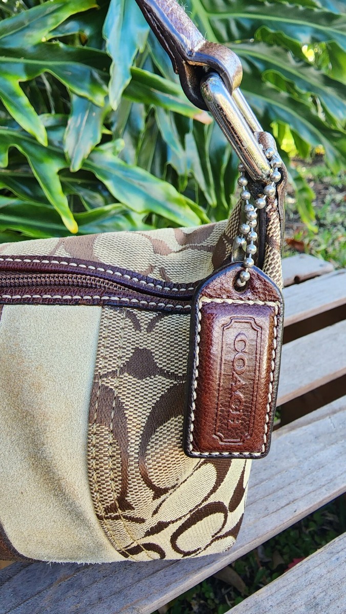 Coach Y2k Signature Brown Suede & Beige Small Canvas Mini Coach Y2k Signature Brown Suede & Beige Small Canvas Mini