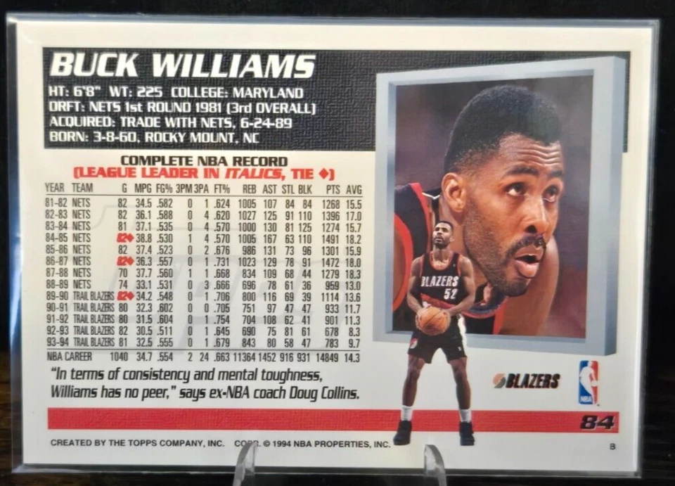 Topps - 1994 - Buck Williams - #84 Portland Trailblazers - Cartão - Imagem 2 de 2