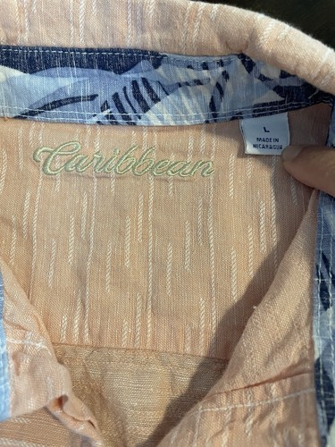 Caribbean Shirt Mens Adult Large Peach Heather Linen Blend Hawaiian Beach Mens - Picture 3 of 7