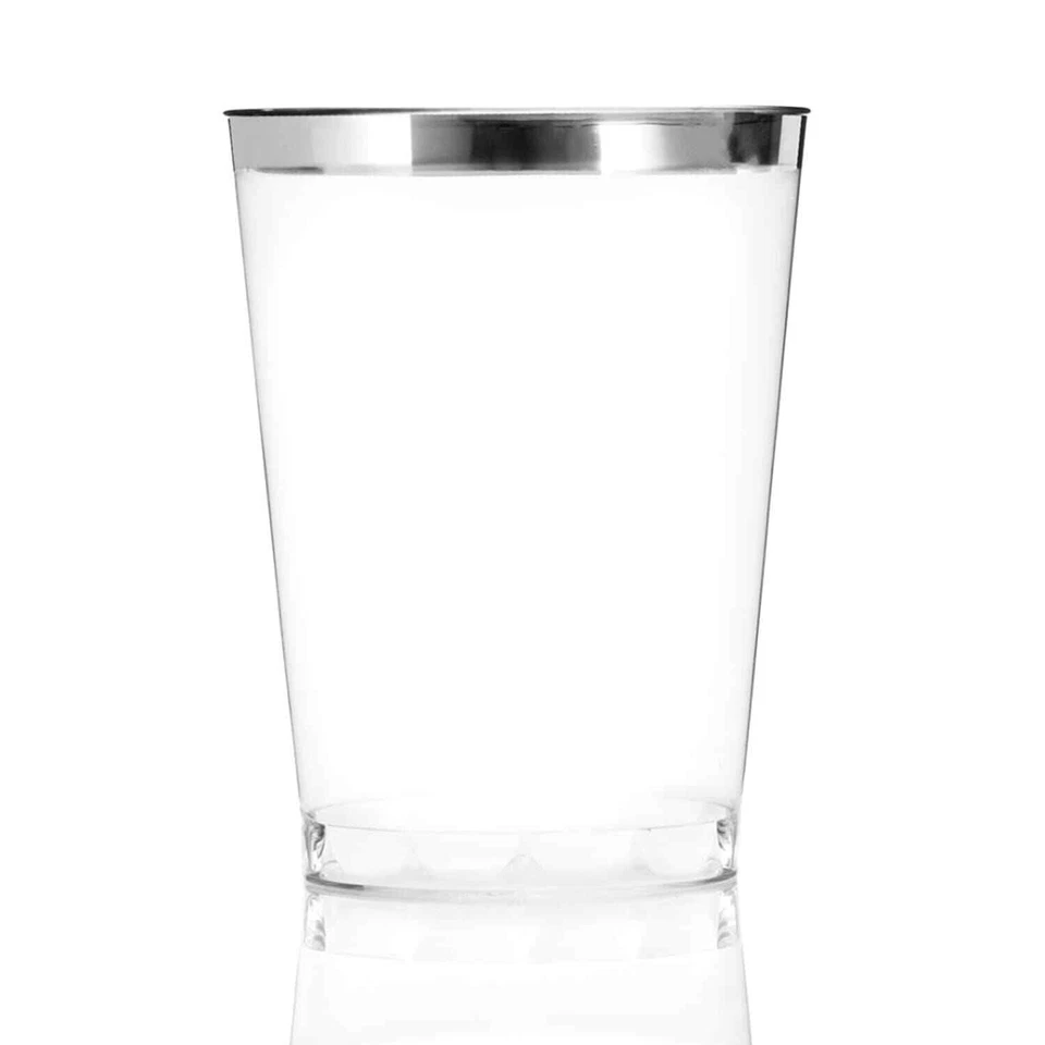 96 Silver Plastic Cups 10 Oz Clear Plastic Cups Tumblers Silver Rimmed Cups - Image 4 of 4