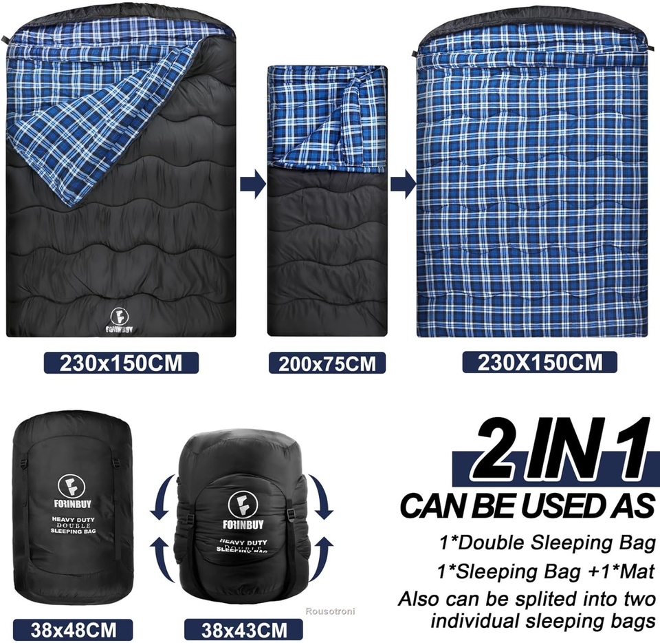 FORINBUY Winter Cotton Flannel Double Sleeping Bag,Queen Size Sleeping