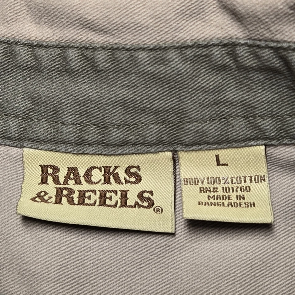 Camisa de tiro Racks & Reels para hombre L 100 % algodón verde oliva beige  Foto 3 de 4