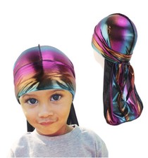 Kids Boys Pirate Cap Laser Durag Bandana Hat Wrap Headband Tail Headscarf