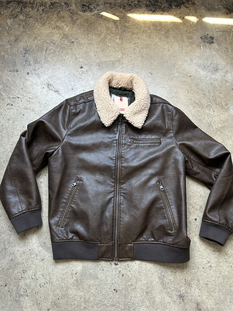 Levi's Aviator Bomber Jacket with Sherpa Collar (XL Brown) | eBay