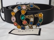 Womens Black Leather Gucci Gem Belt Size 95cm 3234 G2U