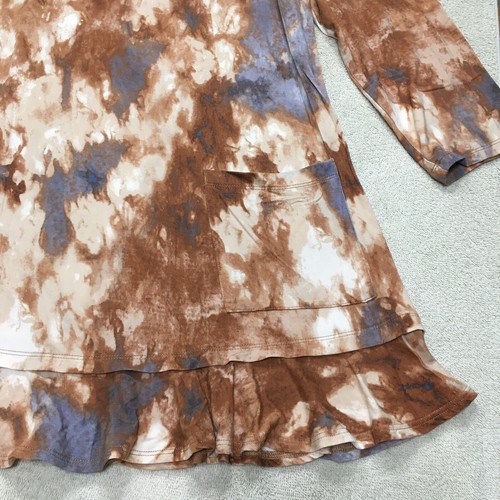 LOGO by Lori Goldstein Tunic Top Women M Brown Tie Dye Ruffle Hem Boho Artsy - Picture 6 of 11