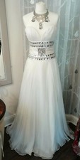BNWOT SHERRI HILL WHITE STRAPLESS MAXI DRESS, GOWN W/ BEADED BODICE - UK SIZE 12