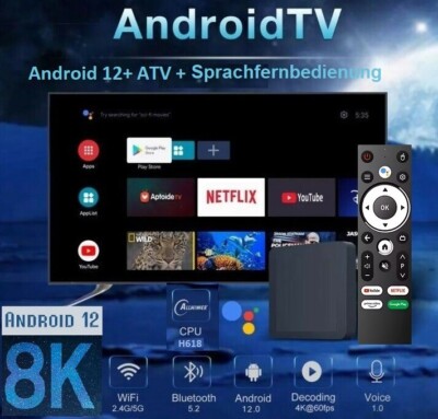 2025 Android Tv Box 12 ATV 8K HDR Dual WIFI6 YouTube + Apps 5,2 BT OVP NEU  TOP
