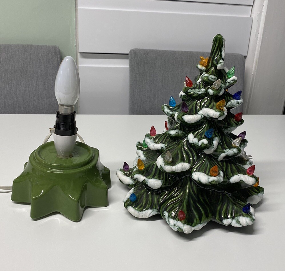 Pair of Vintage Ceramic Light Up Christmas Tree Plug Retro