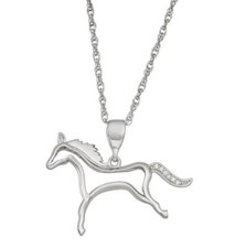 Pendentif Cheval En Moissanite Réel 1/10CT Collier Plaqué Or Blanc 14K V-Day