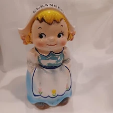 Vintage Dutch Girl Ceramic Figurine Powder Cleanser Dispenser 