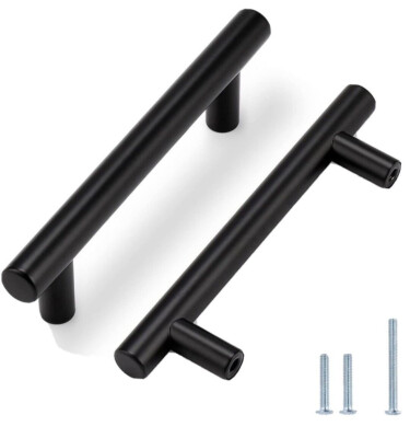 Probrico 5 Pack Flat Black Kitchen Cabinet Pulls, 3-3/4 Inch Hole Centers Cabin