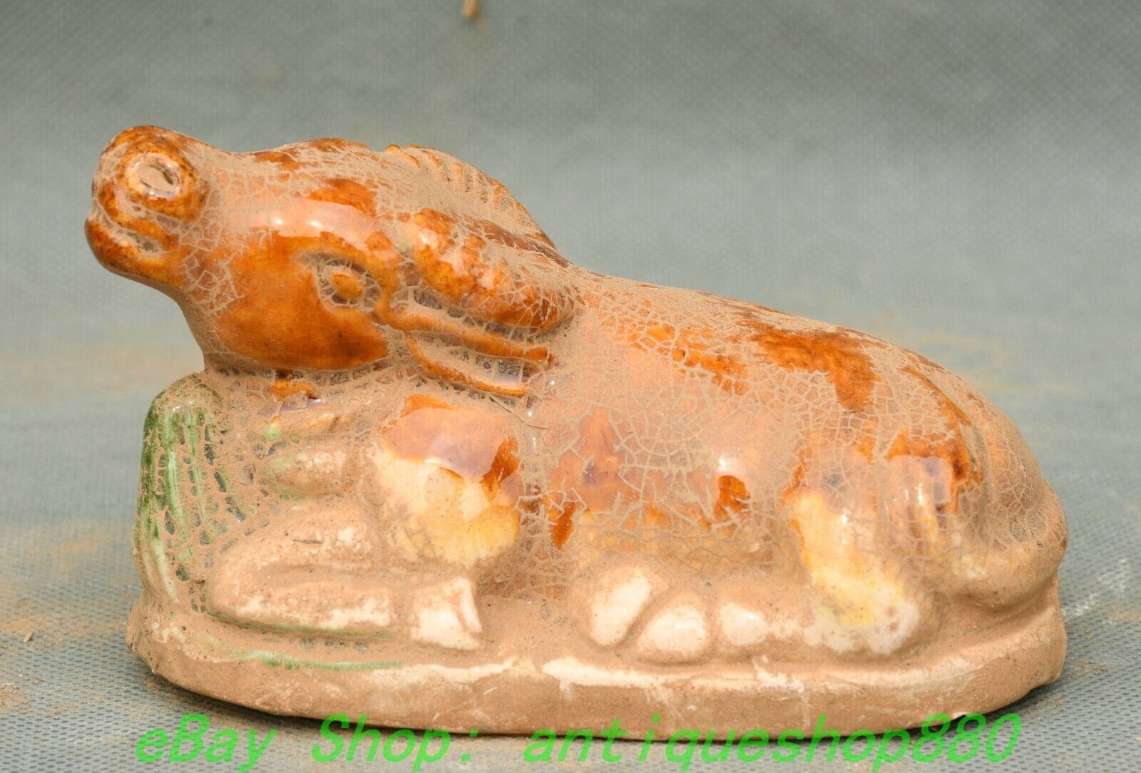 Old Tang Sancai Porcelain Zodiac Year Cattle Ox Bull Statue Art