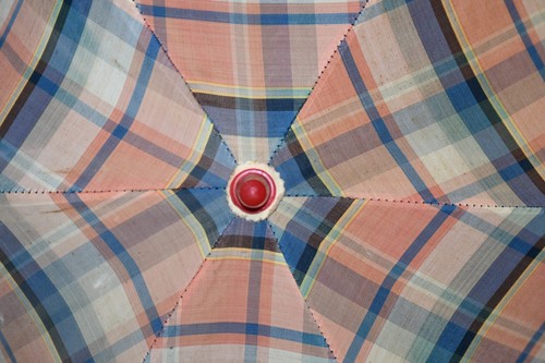 Vintage Doll Child Parasol Made in Japan Plaid Red White Blue SKK 1950s - Picture 8 of 9