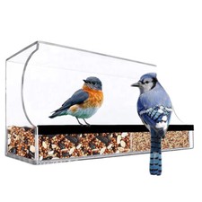 Acrylic Window Bird Feeder With Suction Cups And Seed Tray.