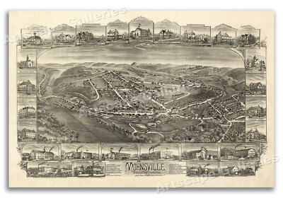 1898 Mohnsville Pennsylvania Vintage Old Panoramic City Map - 24x36