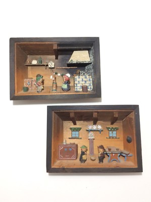 Pair of Vintage Italian Folk Art Shadow Boxes Kitchen Scene Diorama ...