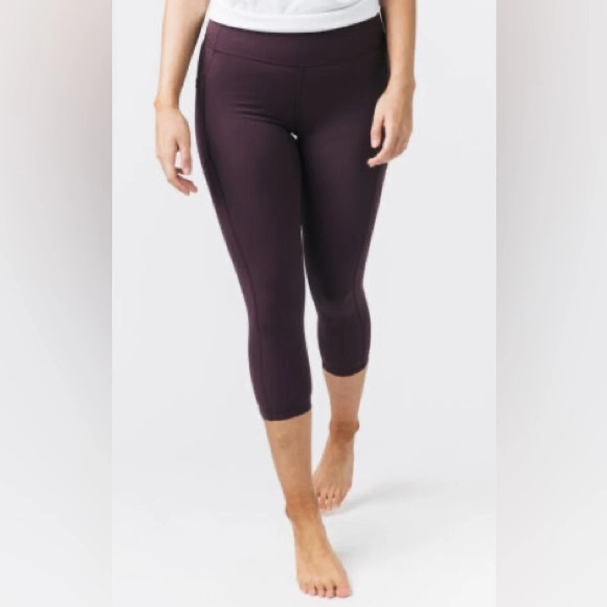 Zyia Active Brilliant Pocket High Waisted Capri Crop Plum Purple Leggings 14 -16